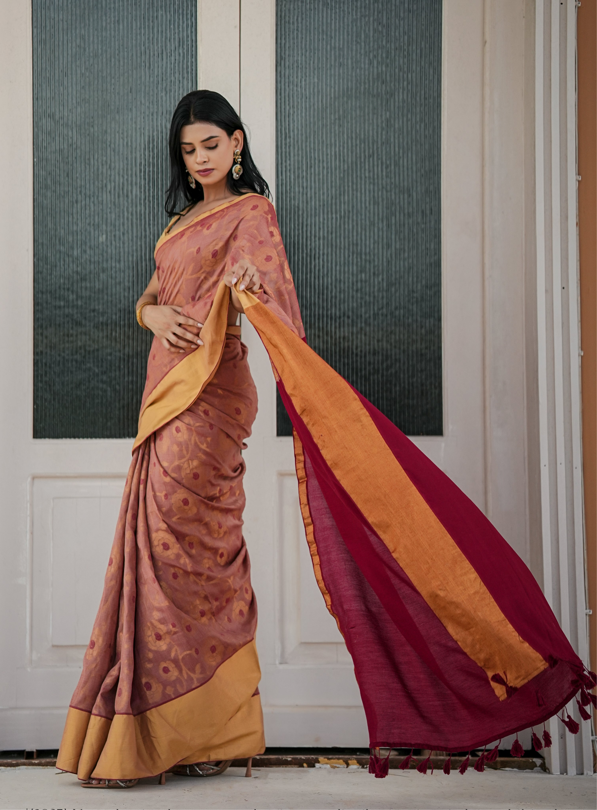 Mul Cotton With Zari Floral Work Saree - Gulbadan
