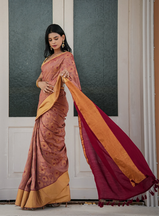 Mul Cotton With Zari Floral Work Saree - Gulbadan