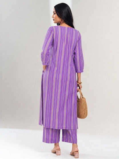 Stitched 2Pc Cotton Suit Set Hushed Lilac
