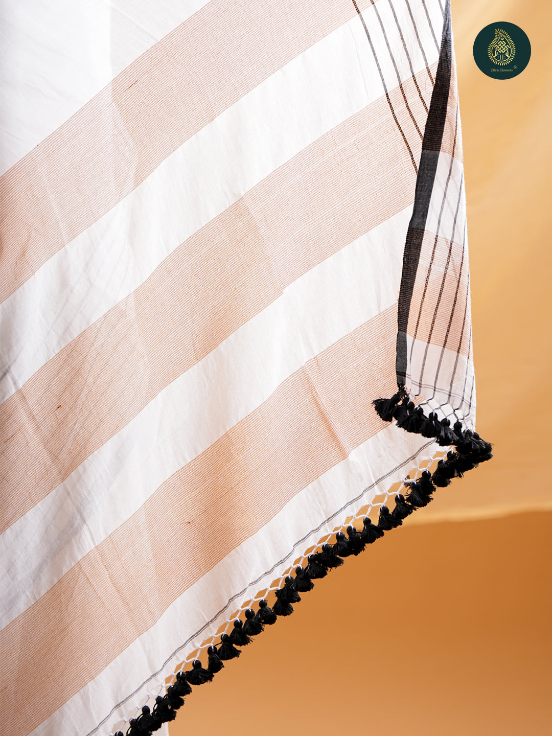 Chic White -  Mul Cotton Saree with Grid Border & Tassels