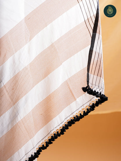Chic White -  Mul Cotton Saree with Grid Border & Tassels