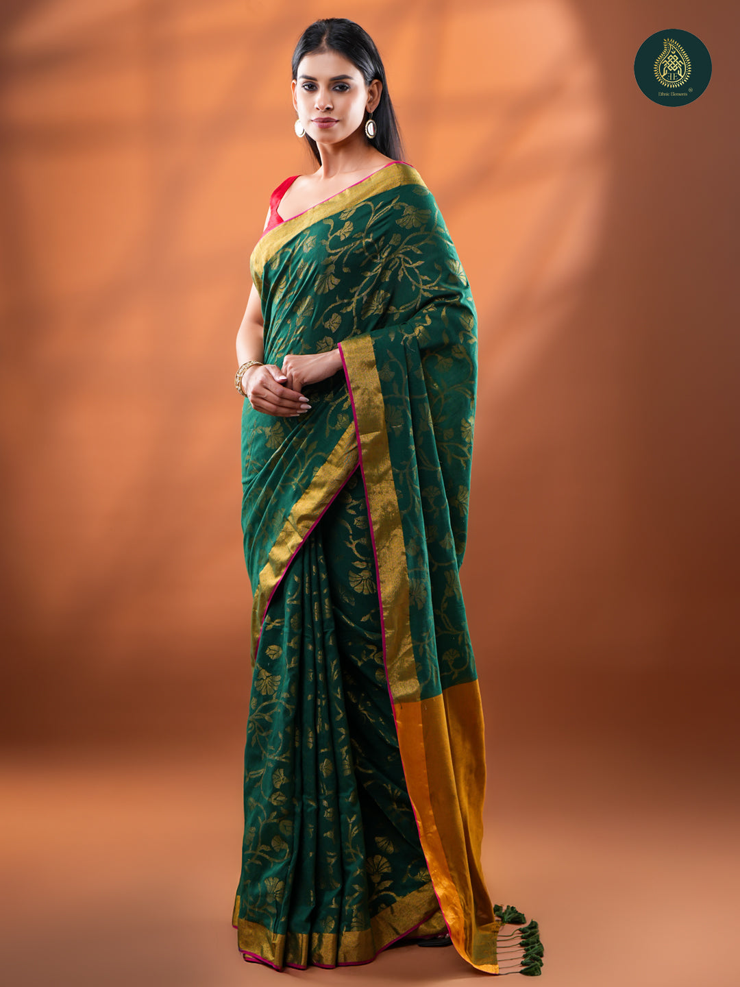 Emerald Green Silk Saree -  Gold Zari