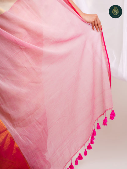 Elegant cream - Mul Cotton Saree with Zari Border with Traditional Buttis