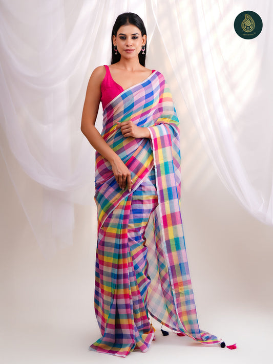 Checks Rainbow Multicolor-  Mul Cotton Saree