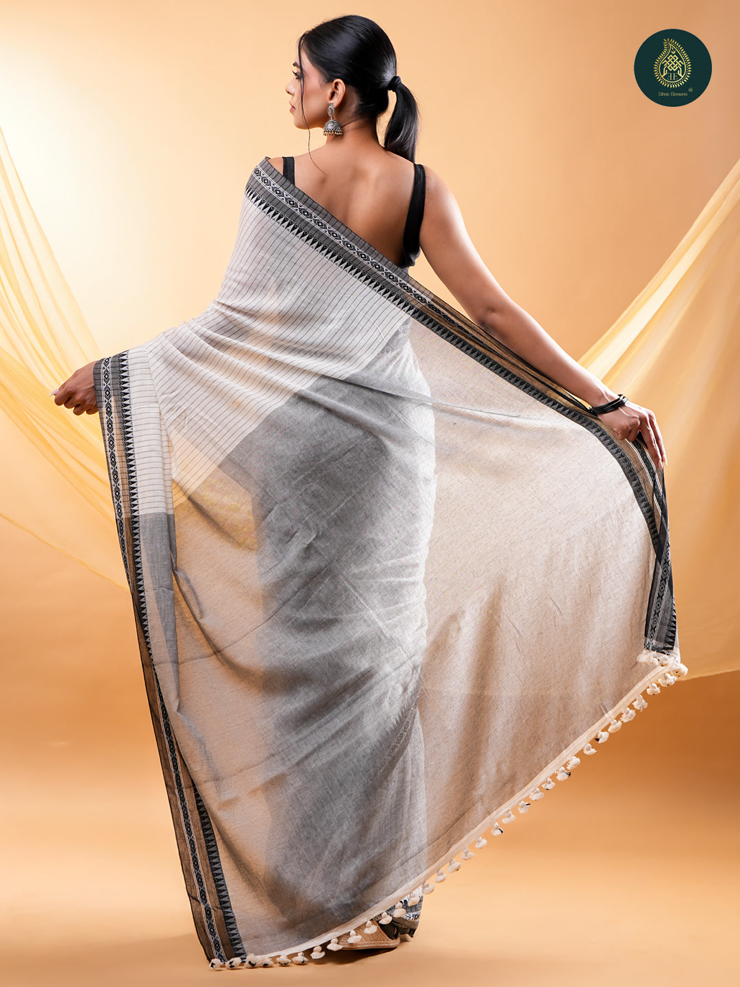 Stately Off-White -  Mul Cotton Saree with Traditional Temple Border