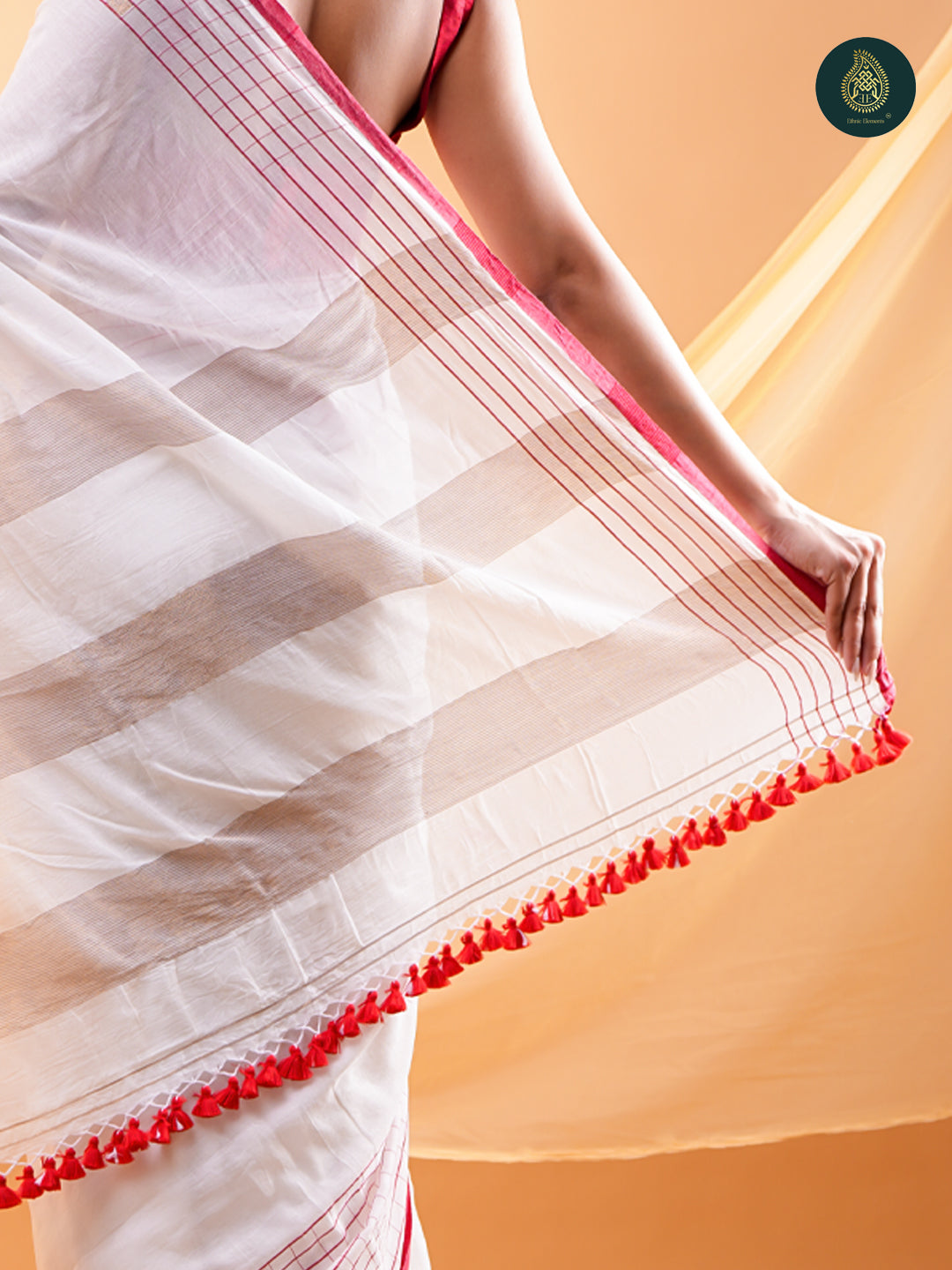 Elegant Red & White Colour Mul Cotton Saree with Striped