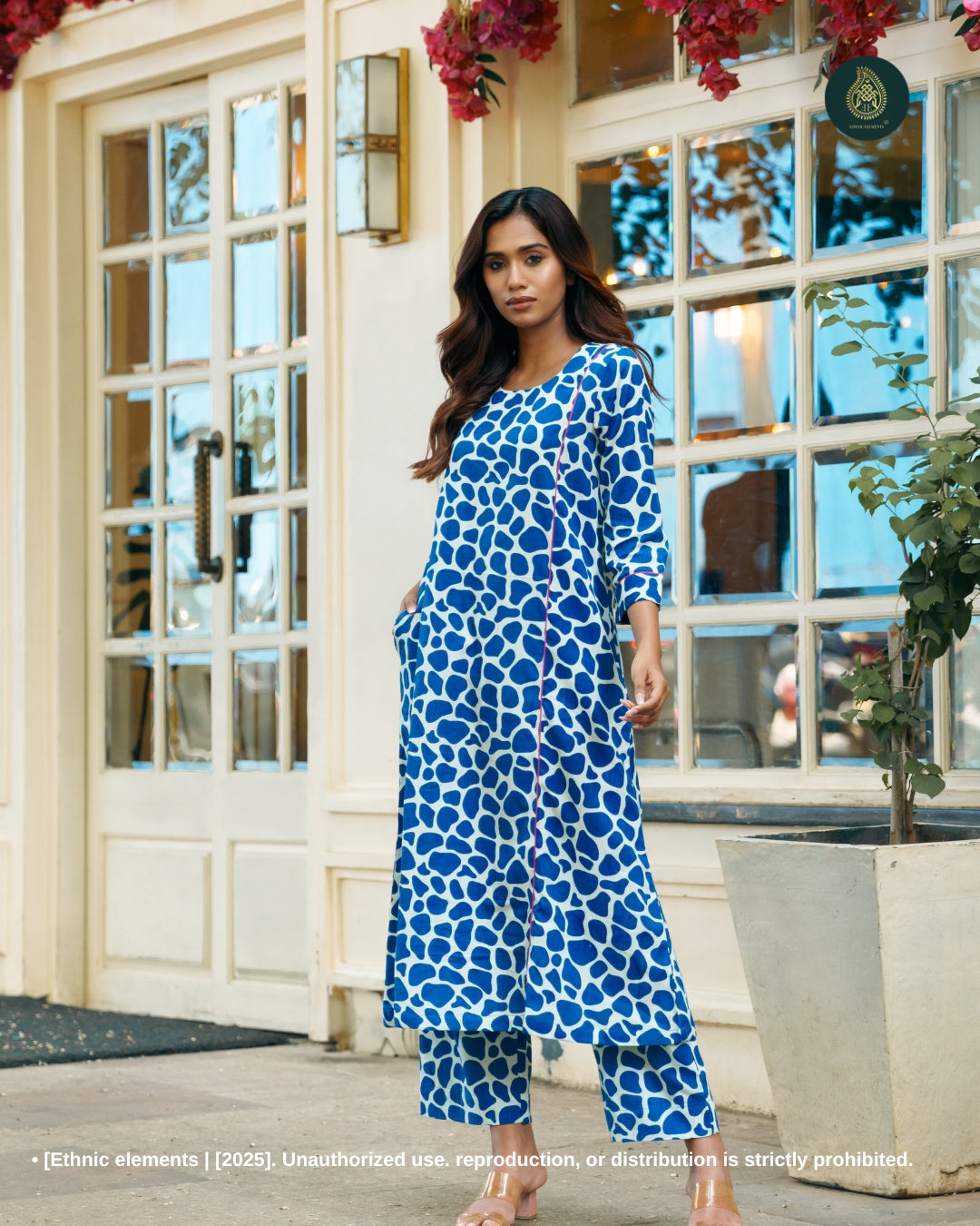 Stitched 2Pc Cotton A-Line Suit Set - Tile Mosaic