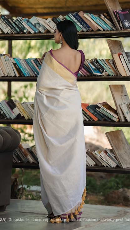 Mul Cotton Zari Jaal Saree Noor Pearl
