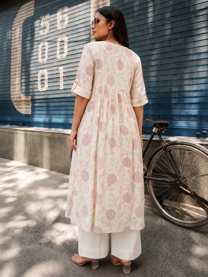 Stitched 2Pc Cotton Suit - Blush Breeze