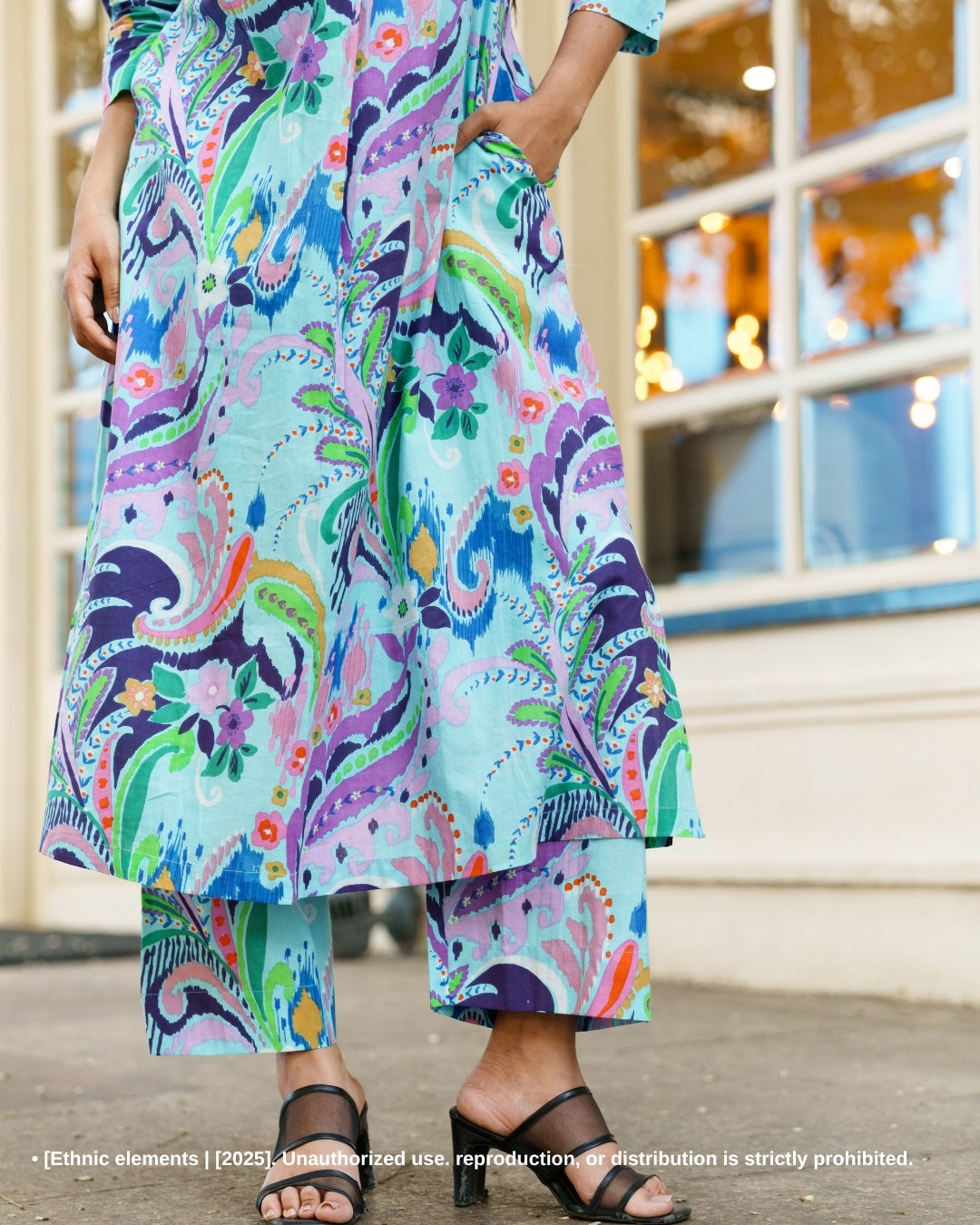 Stitched 2Pc Cotton A-Line Suit Set - Vivid Paisley