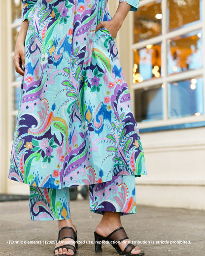 Stitched 2Pc Cotton A-Line Suit Set - Vivid Paisley
