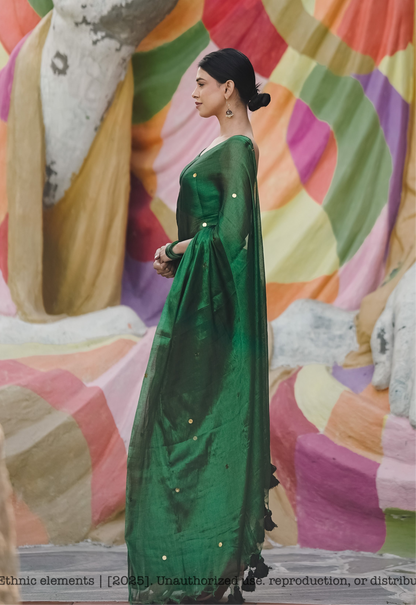 Mul Cotton Saree With Tissue - Emerald Whisper