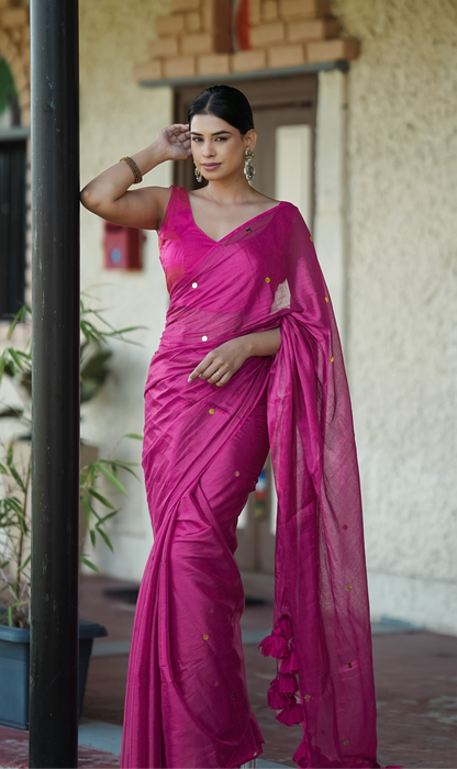 Mul Cotton Saree With Tissue - Ruby Whisper