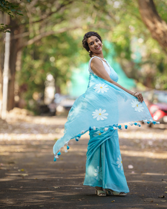 Hand Painted Cotton Saree - Fearless