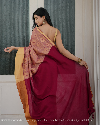 Mul Cotton With Zari Floral Work Saree - Gulbadan
