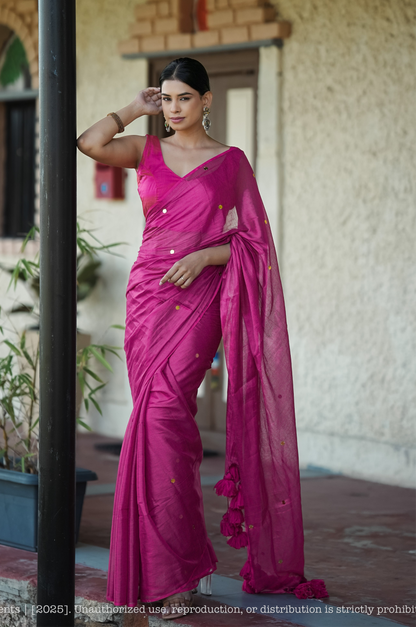 Mul Cotton Saree With Tissue - Ruby Whisper