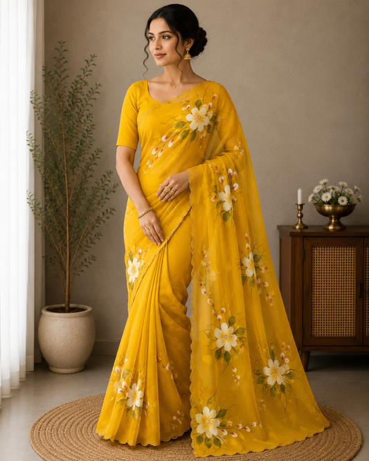 Naarira PURE Schiffli Hand Work Sarees