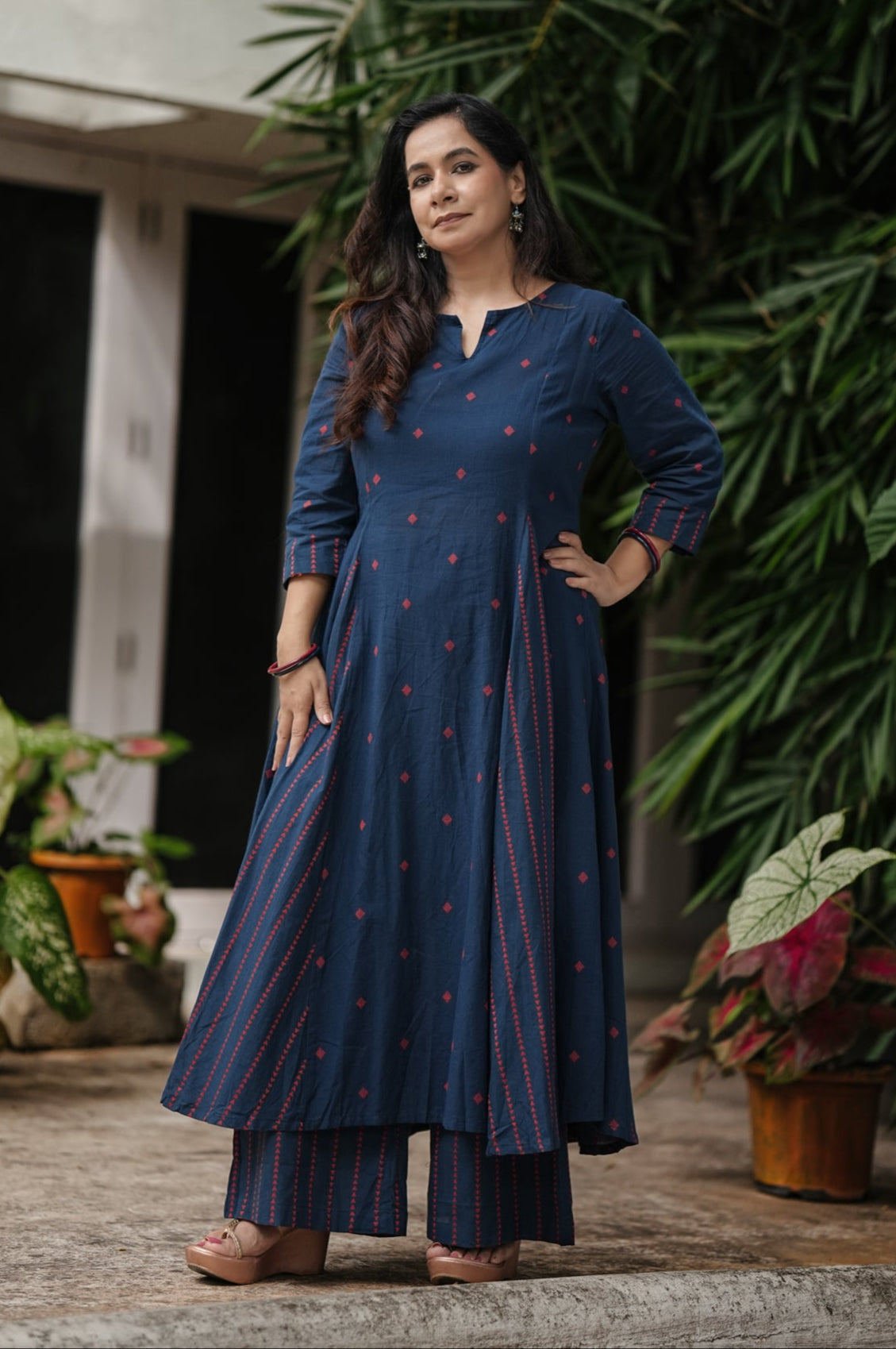 Navy Stitched 2Pc Cotton Suit Set