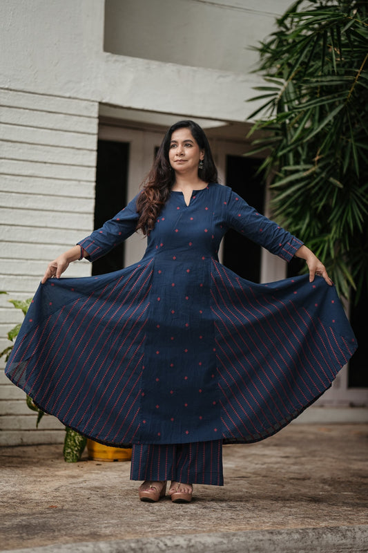 Navy Stitched 2Pc Cotton Suit Set