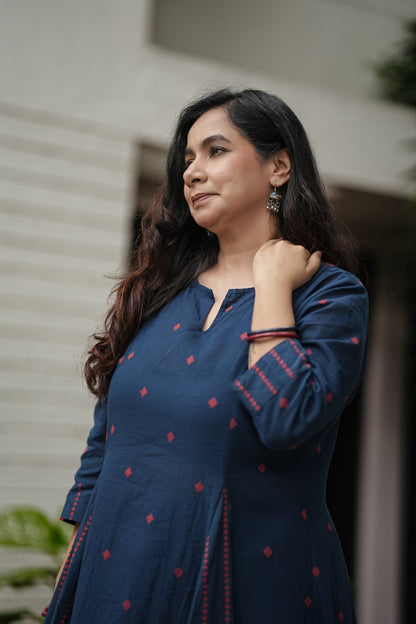 Navy Stitched 2Pc Cotton Suit Set