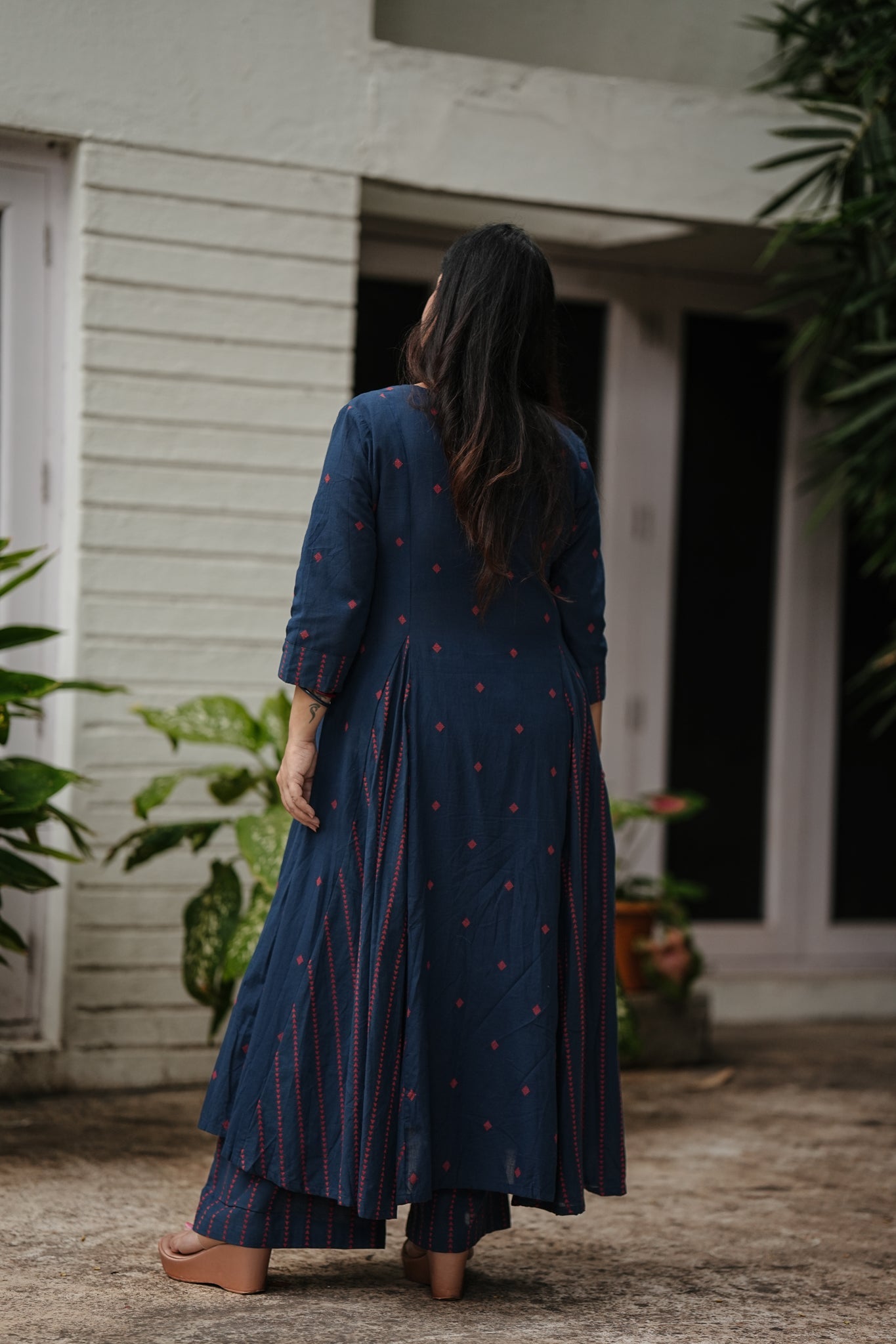Navy Stitched 2Pc Cotton Suit Set