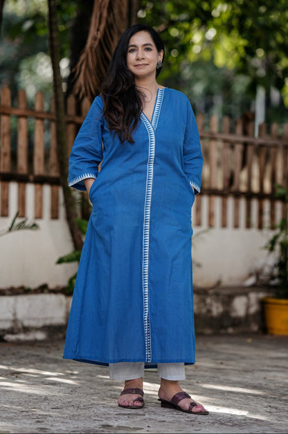 Stitched 2Pc Mangalgiri Royal Blue Cotton Set
