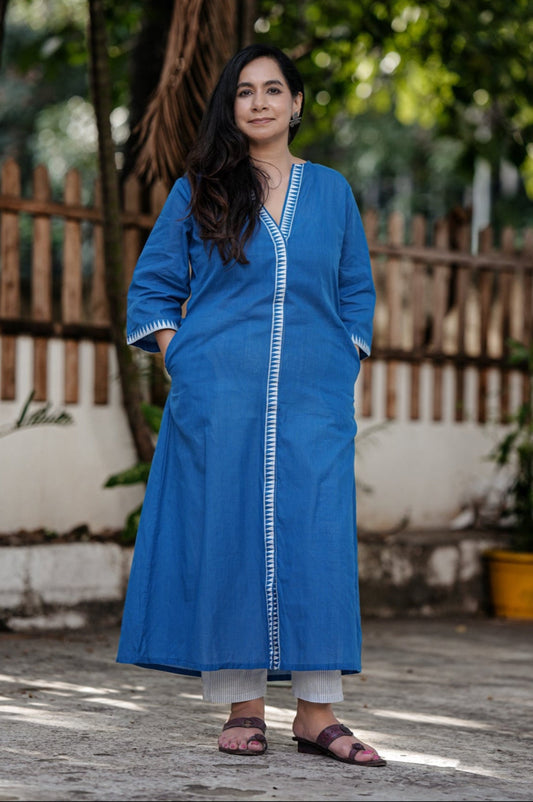 Stitched 2Pc Mangalgiri Royal Blue Cotton Set