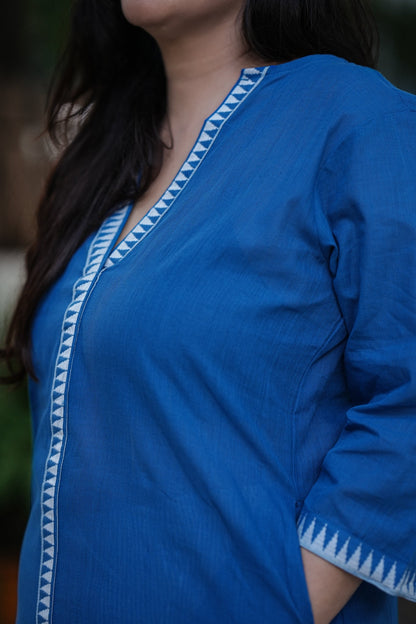 Stitched 2Pc Mangalgiri Royal Blue Cotton Set