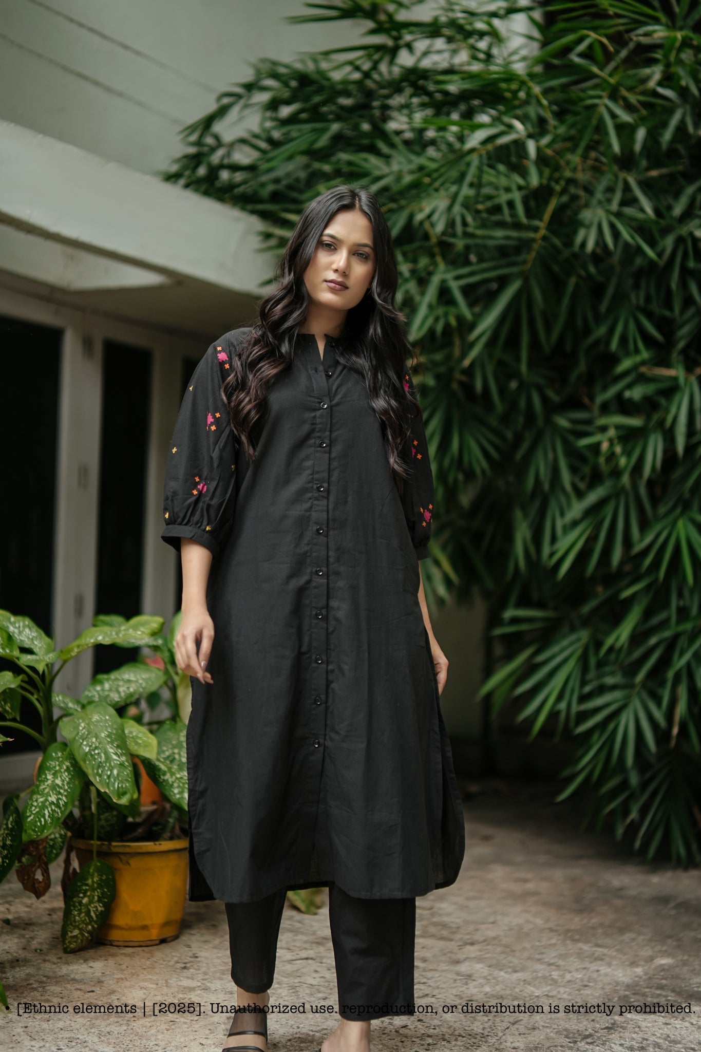 Black Stitched 2Pcs Handloom Cotton Set - Raag
