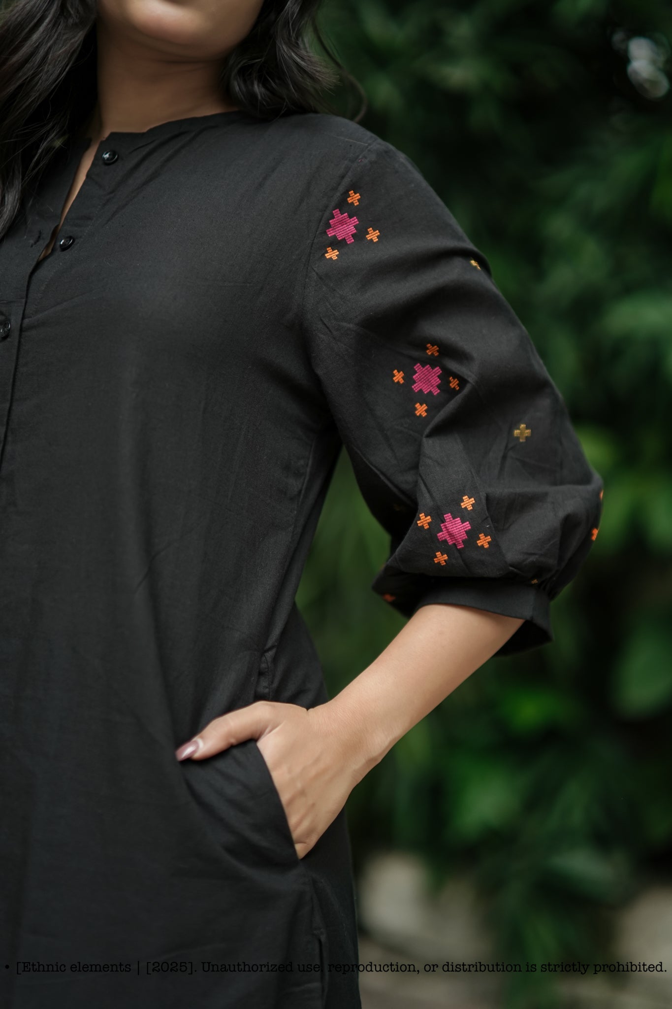 Black Stitched 2Pcs Handloom Cotton Set - Raag