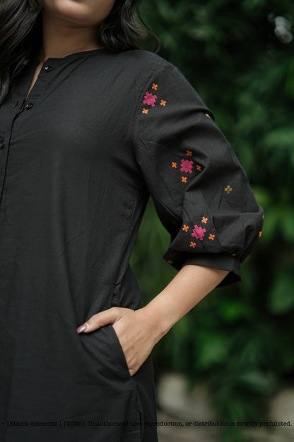 Black Stitched 2Pcs Handloom Cotton Set - Raag