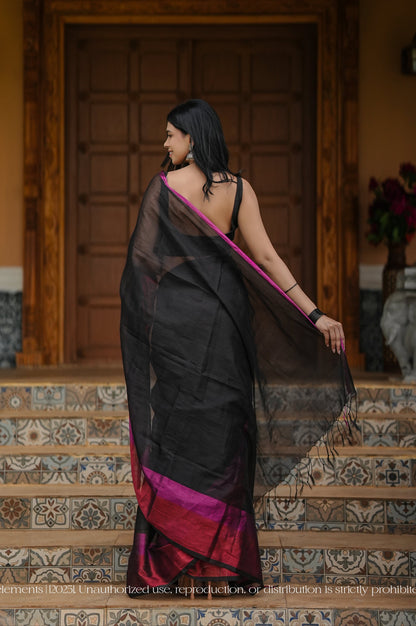 Black Mul Cotton Tissue Black Saree