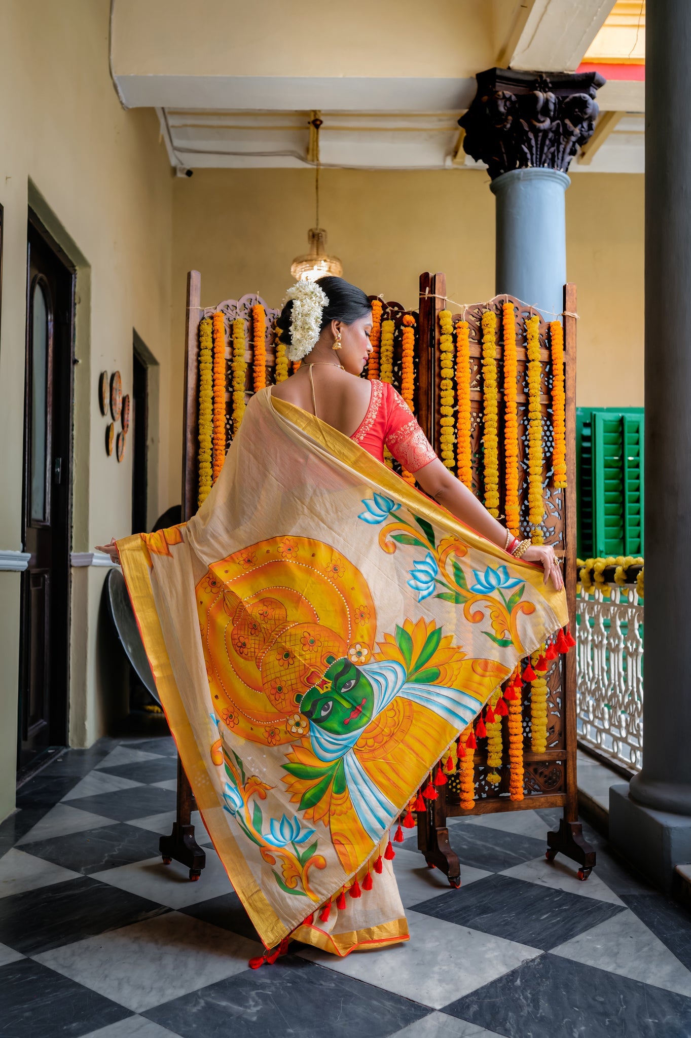 Nritya Hand-Painted Kathakali Cotton Saree