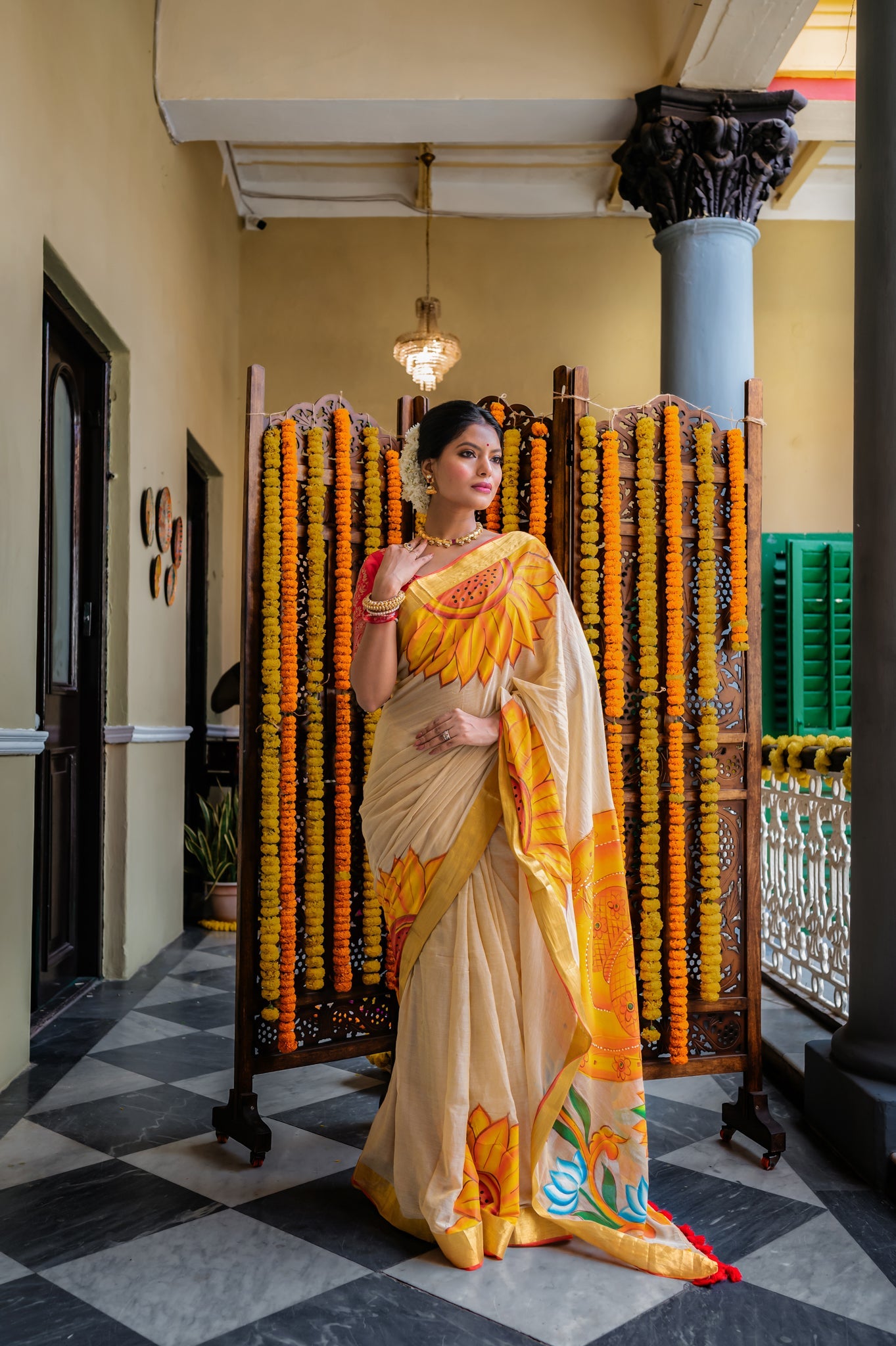 Nritya Hand-Painted Kathakali Cotton Saree