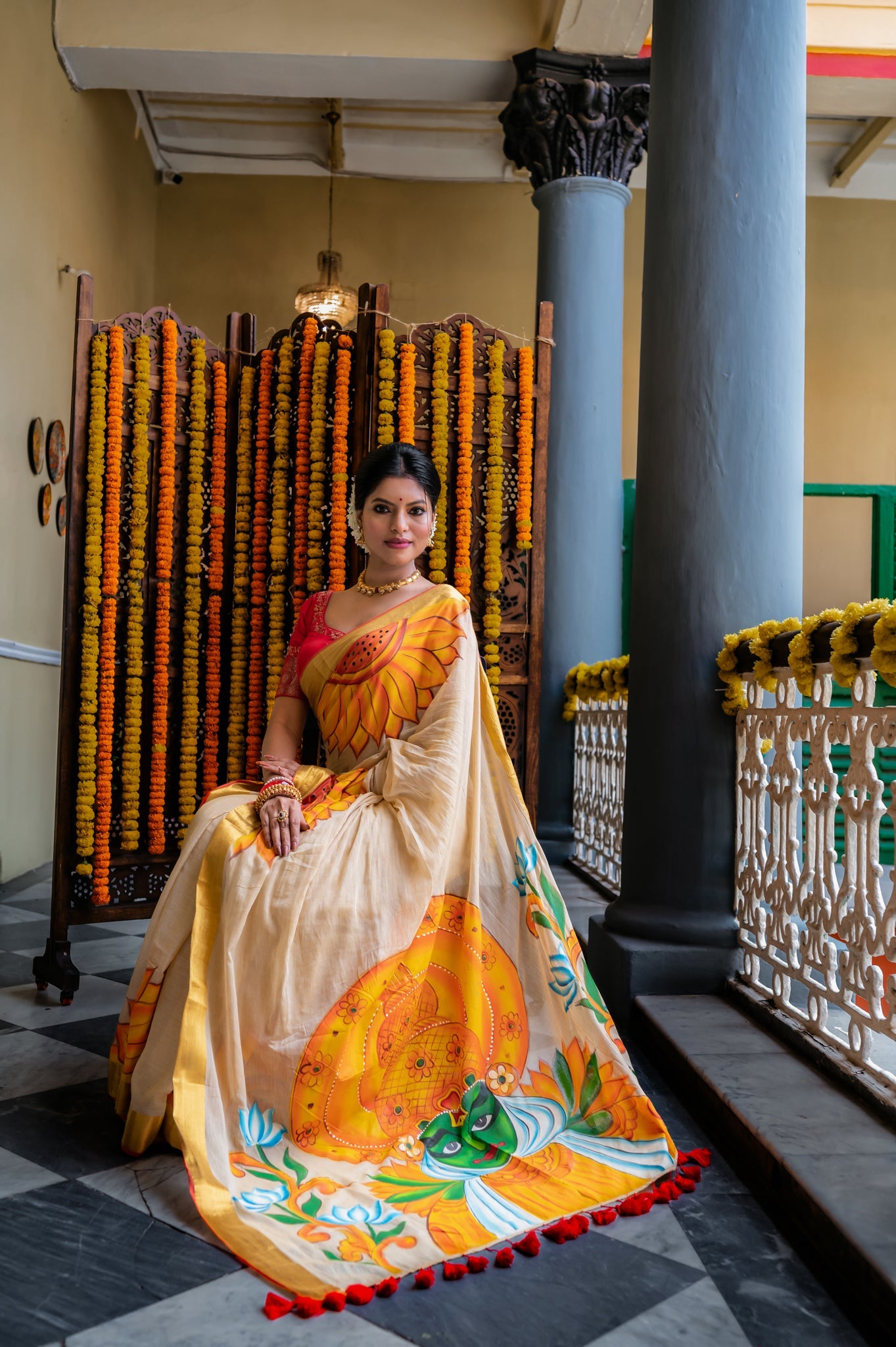 Nritya Hand-Painted Kathakali Cotton Saree