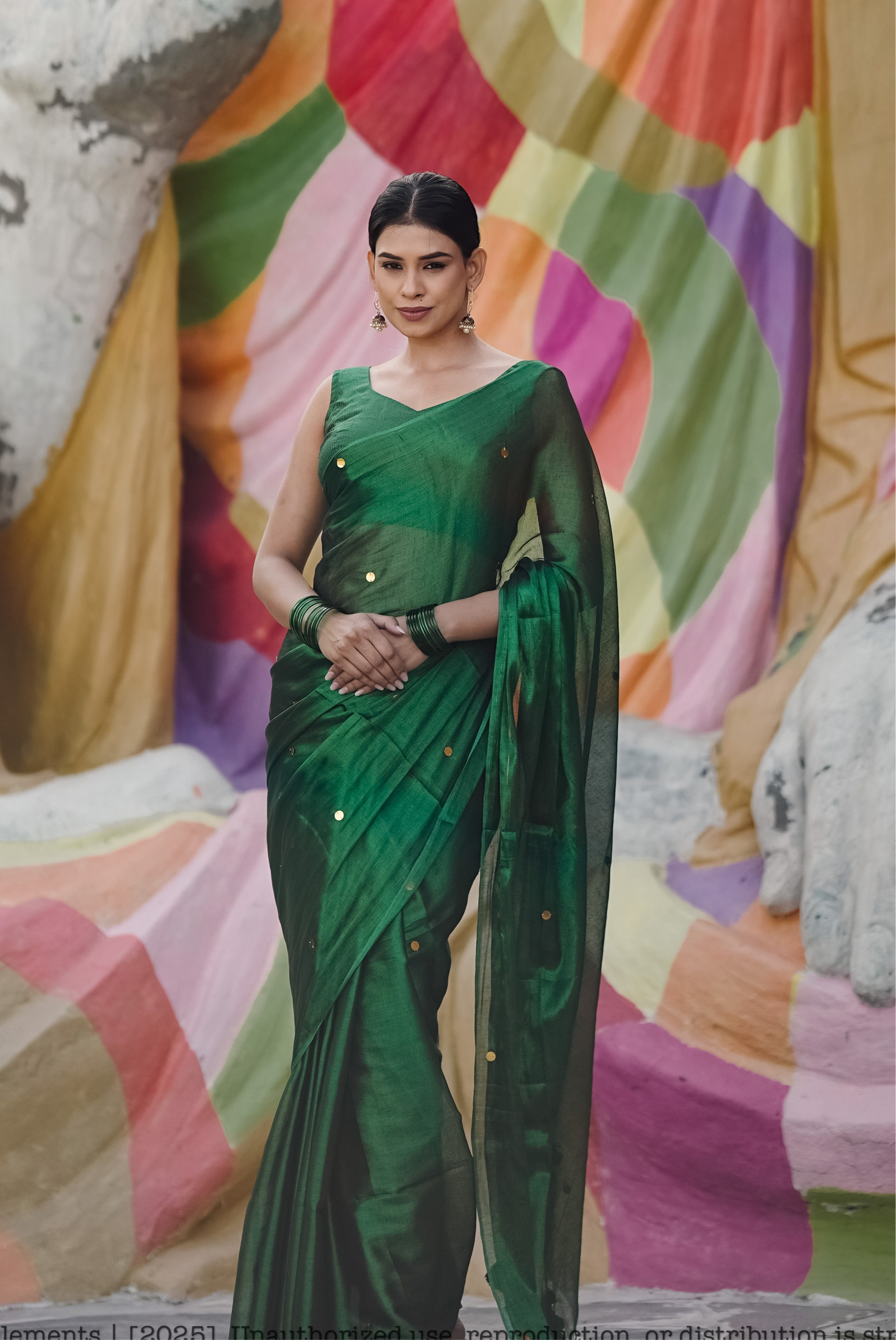 Mul Cotton Saree With Tissue - Emerald Whisper