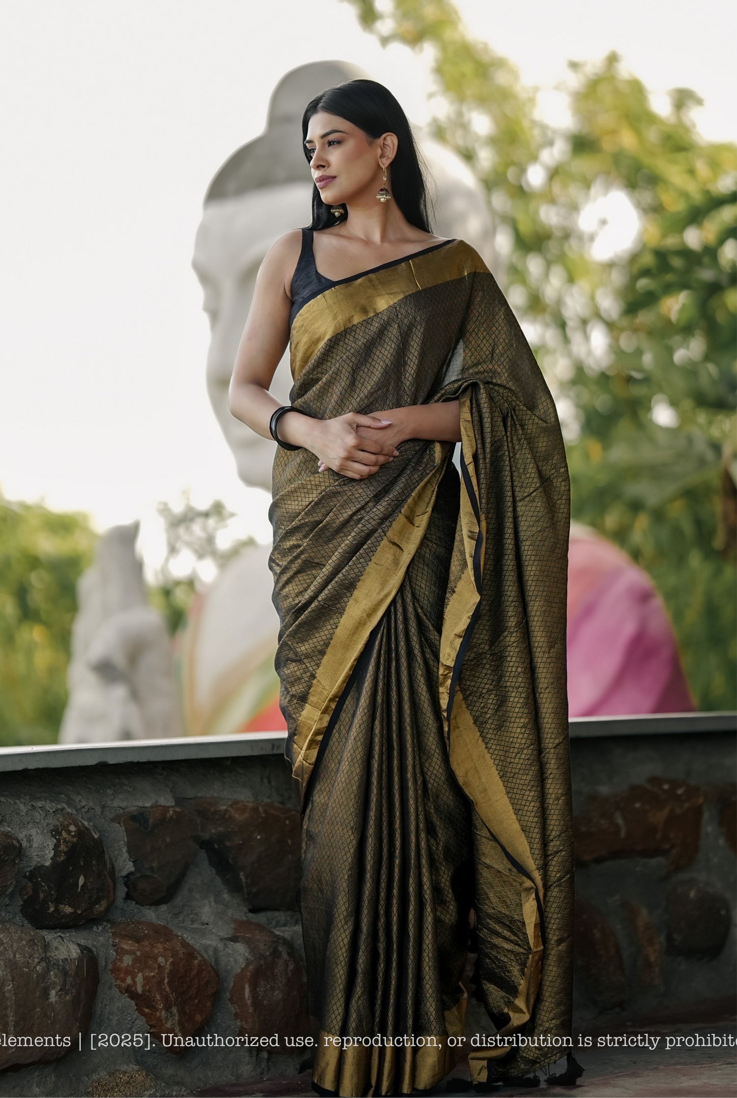 Mul Cotton Zari Jaal Saree Noor Onyx