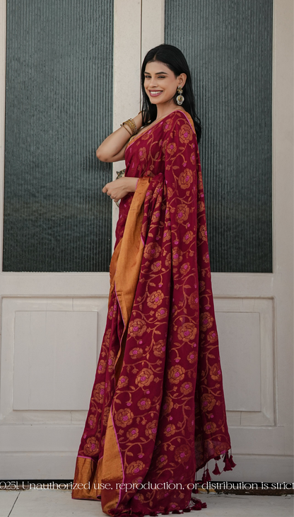 Mul Cotton With Zari Floral Jaal Saree - Gulbahar