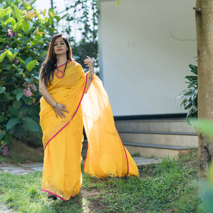 Premium Woven Linen Saree - Haldi Yellow