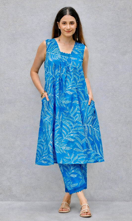 Aquatic Fern Cord Set - Block Printed Cotton 2Pc Set