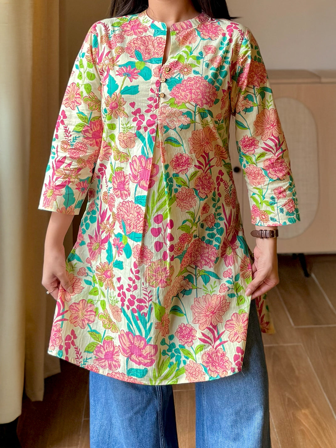 Multicolour Cotton Floral A-Line Tunic