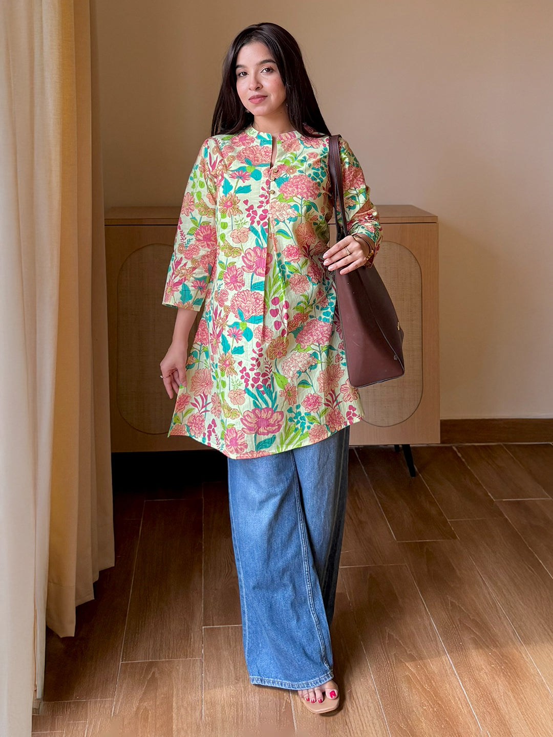 Multicolour Cotton Floral A-Line Tunic