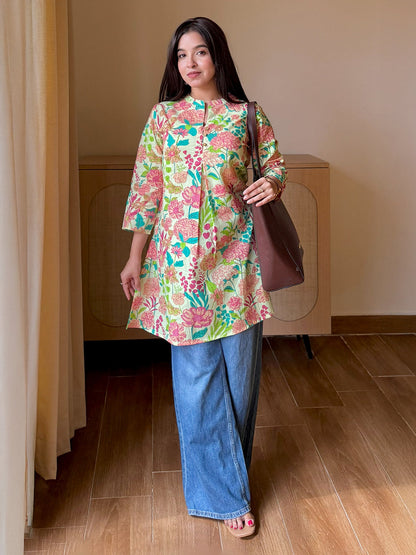 Multicolour Cotton Floral A-Line Tunic