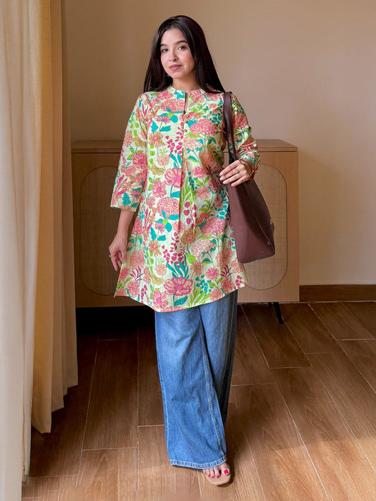Multicolour Cotton Floral A-Line Tunic