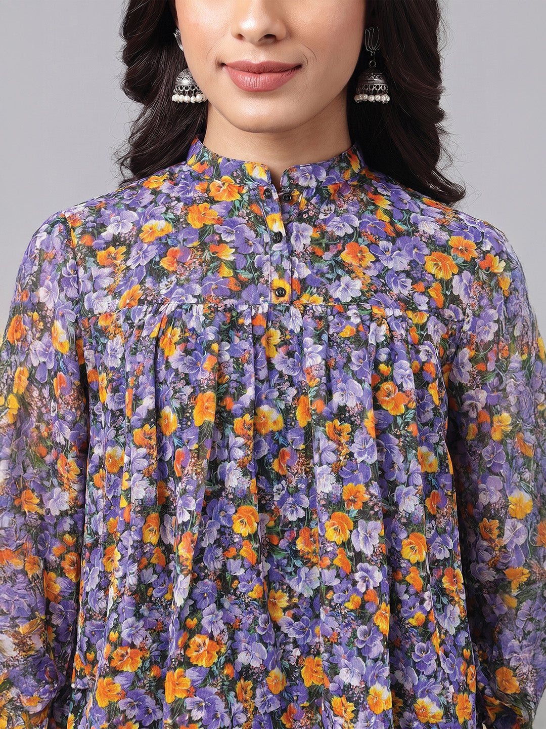 Janasya Women's Multi Color Georgette Floral Printed Gathered Top