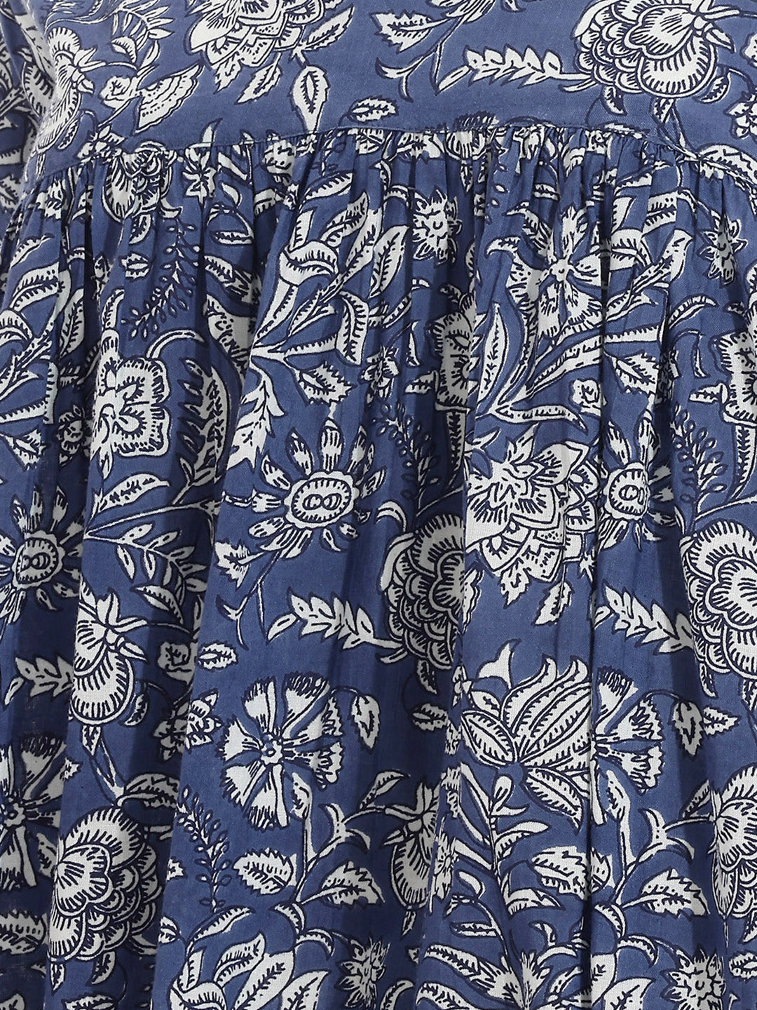 Janasya Women's Blue Pure Cotton Floral Printed Peplum Top