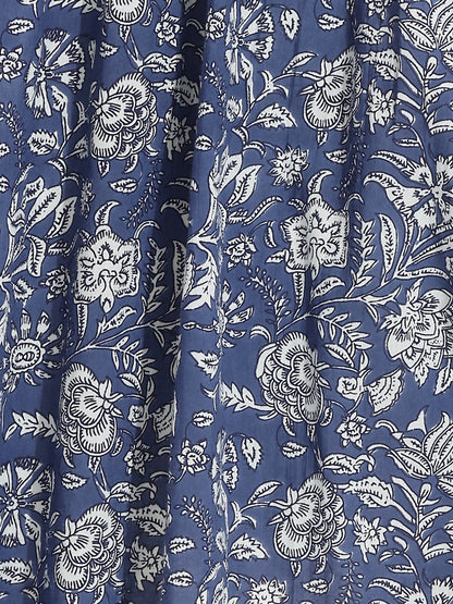 Janasya Women's Blue Pure Cotton Floral Printed Peplum Top