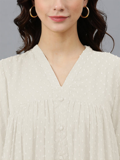 Off White Dobby Chiffon Self Design Flared Kurta