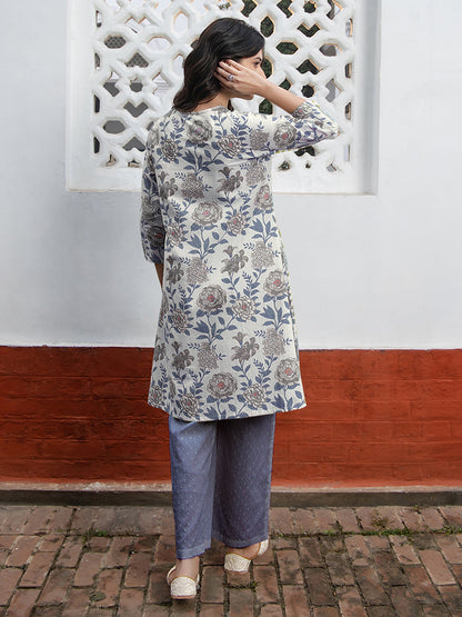 White Pure Cotton Floral Printed Tunic