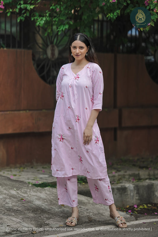 Fleur Rose Cord Set - Embroidered Cotton 2Pc Set